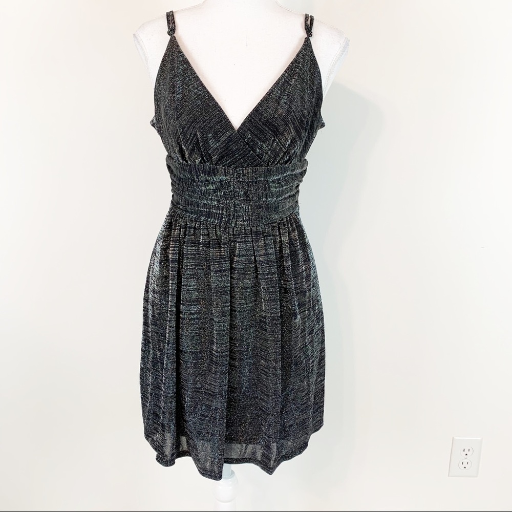 BCBGeneration black metallic strap mini dress